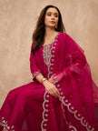 Rose Silk Blend Solid A-Line Kurta Trouser with Dupatta