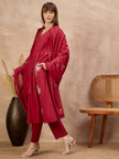 Red Pure Cotton Embroidered Pleated A-Line Kurta Trouser With Dupatta