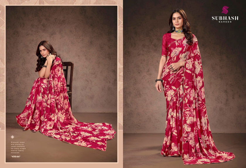 Prakruti-17 : Premium Georgette Saree with Digital Floral Print & Georgette Printed Blouse