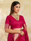 Red Silk Blend Banarasi Weaving Saree With Woven Border & Unstitched Blouse Featured In Mirzapur