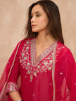 Rose Chanderi Silk Solid A-Line Kurta Trouser with Dupatta
