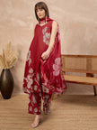 Maroon Pure Cotton Floral Printed A-Line Sleeveless Kurta Trouser With Printed Dupatta