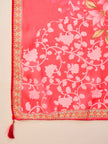 Red Pure Cotton Beads & Stone Embroidered A-Line Kurta Trouser With Printed Dupatta