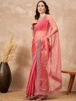 Pink  Organza Solid with Coding Border Saree with Unstitched Blouse