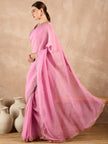 Pink  Organza Solid With Embroidered Border Saree with Unstitched Fancy Blouse
