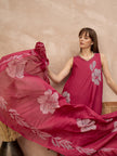 Rose Pure Cotton Floral Printed A-Line Sleeveless Kurta Trouser With Printed Dupatta