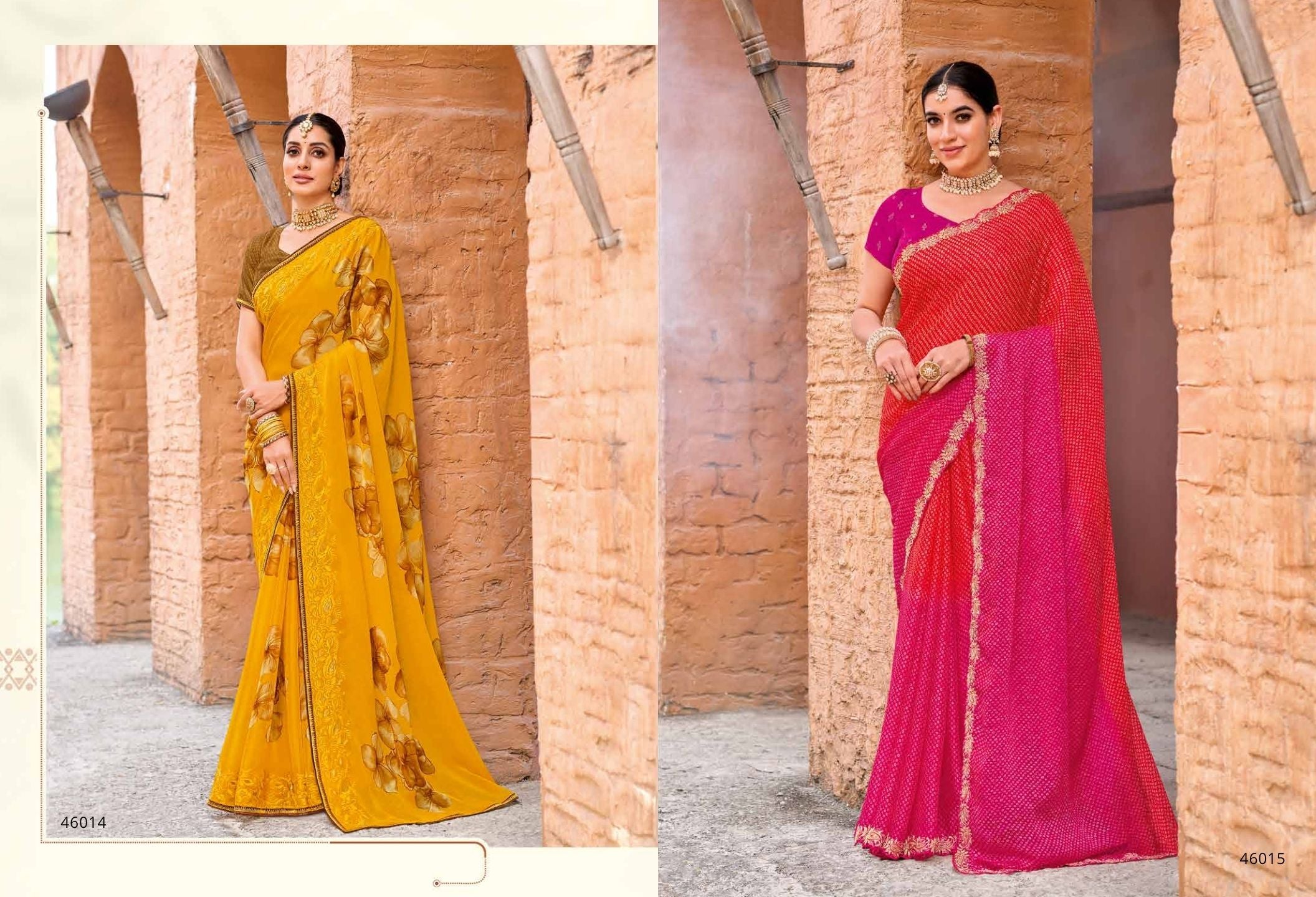 Rakshita: Chiffon Printed Embroidered Sarees with Tusser Silk Blouse