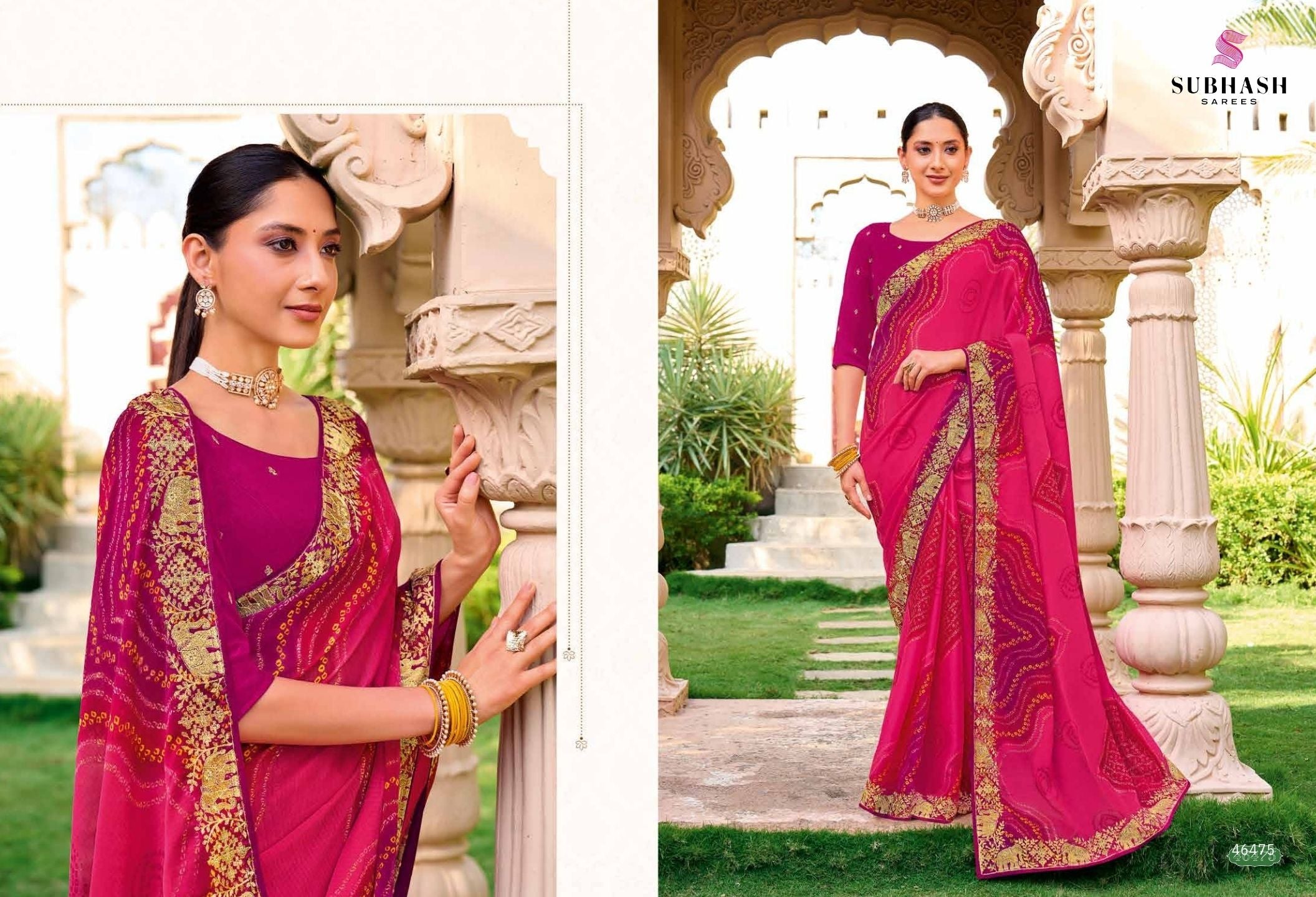Bandhej-02 : Pure Chiffon Bandhani Print Embroidered Border Saree with Designing Blouse