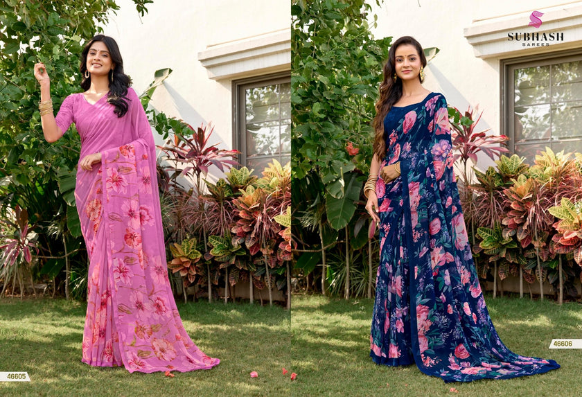 Gardenia-25 : Soft Georgette Floral Printed Saree with Printed Blouse