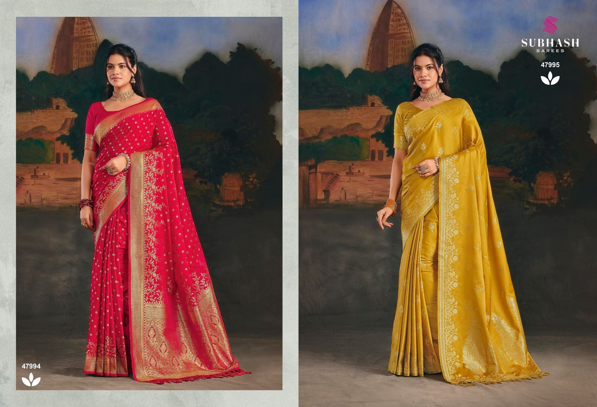 Pankhi - Mirzapur Special : Solid Silk Saree with Zari Border & Silk Blouse