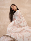 Off-White Pure Chiffon Digital Print With Embellished Lace Saree with Unstitched Blouse
