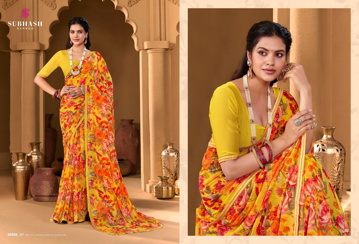Ruchika : Georgette Printed Saree with Designer Border & Georgette Blouse