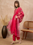 Rose Pure Cotton Beads & Stone Embroidered With Buttons A-Line Kurta Trouser With Printed Dupatta