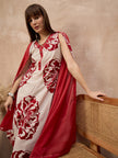 Red Pure Cotton Floral Printed A-Line Sleeveless Kurta Trouser With Dupatta