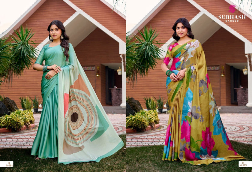 Dilnaaz: Satin Crepe Digital Floral Printed Sarees