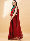 Maroon Satin Solid with Embllished Border Saree with Unstitched Fancy Blouse
