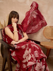 Maroon Pure Cotton Floral Printed A-Line Sleeveless Kurta Trouser With Printed Dupatta