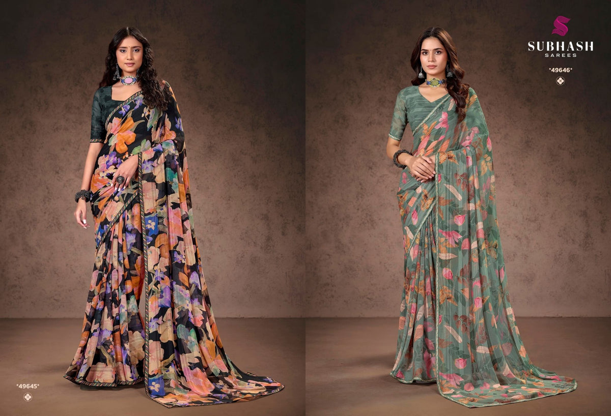 Prakruti-17 : Premium Georgette Saree with Digital Floral Print & Georgette Printed Blouse