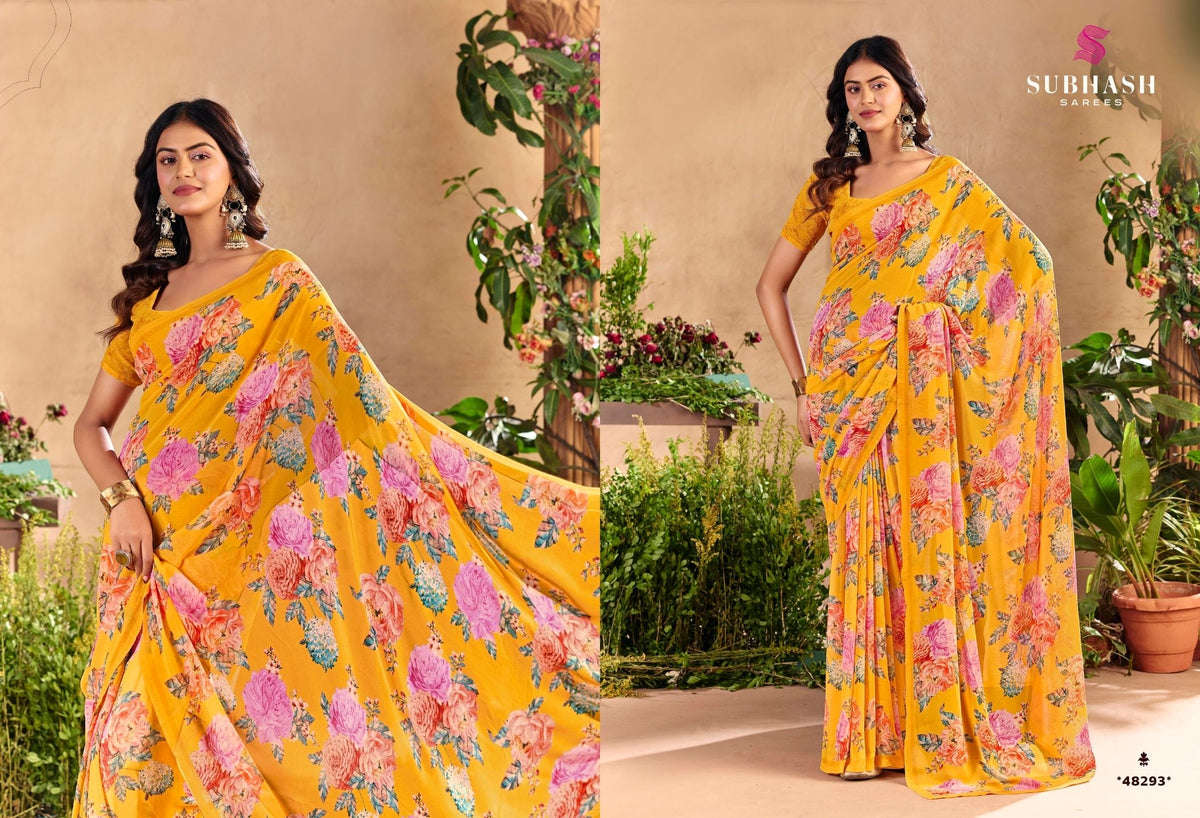 Gardenia-27 : Premium Georgette Digital Floral Print Saree with Premium Georgette Blouse
