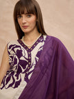 Purple Pure Floral Cotton Printed A-Line Sleeveless Kurta Trouser With Dupatta