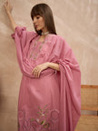 Peach Pure Cotton Floral & Geometric Embroidered A-Line Kurta Trouser With Dupatta