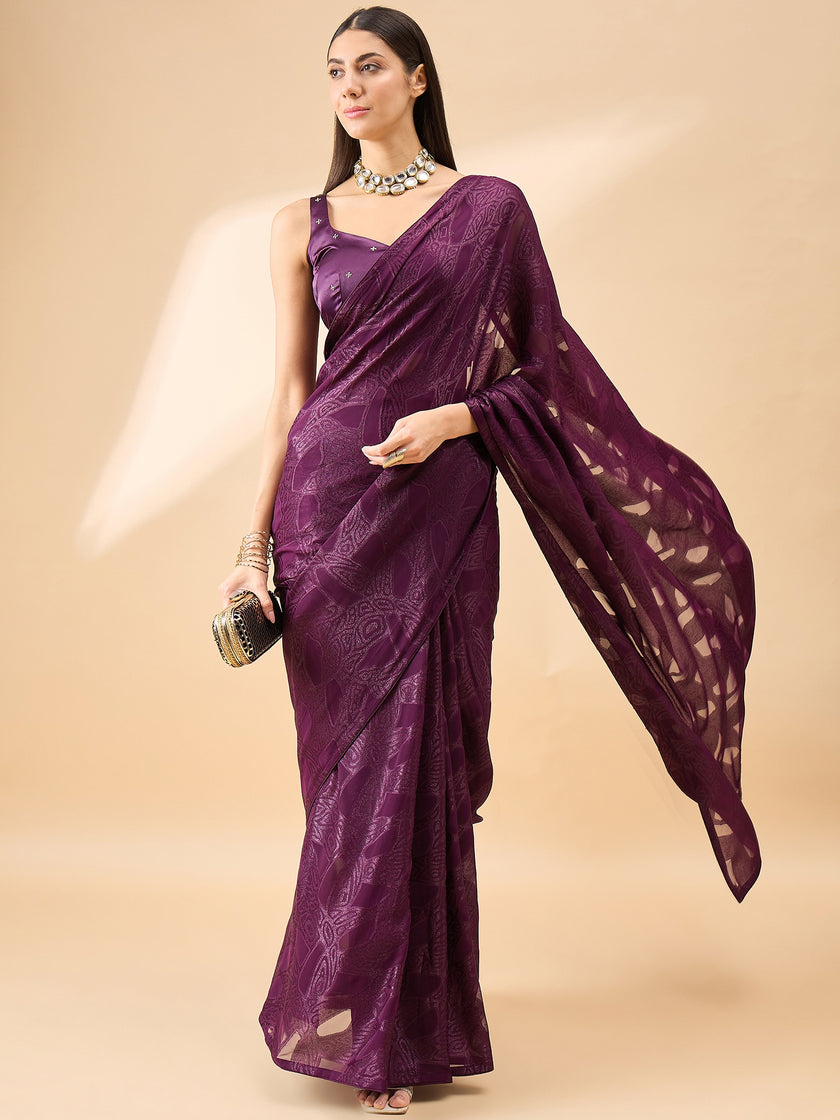Wine Brasso Woven Design  Saree with Unstitched Fancy Blouse