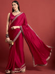 Pink  Satin Solid With Embroidered Border Saree with Unstitched Fancy Blouse