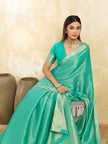 Green Silk Blend Solid Saree With Zari Border & Unstitched Blouse Featured In Mirzapur
