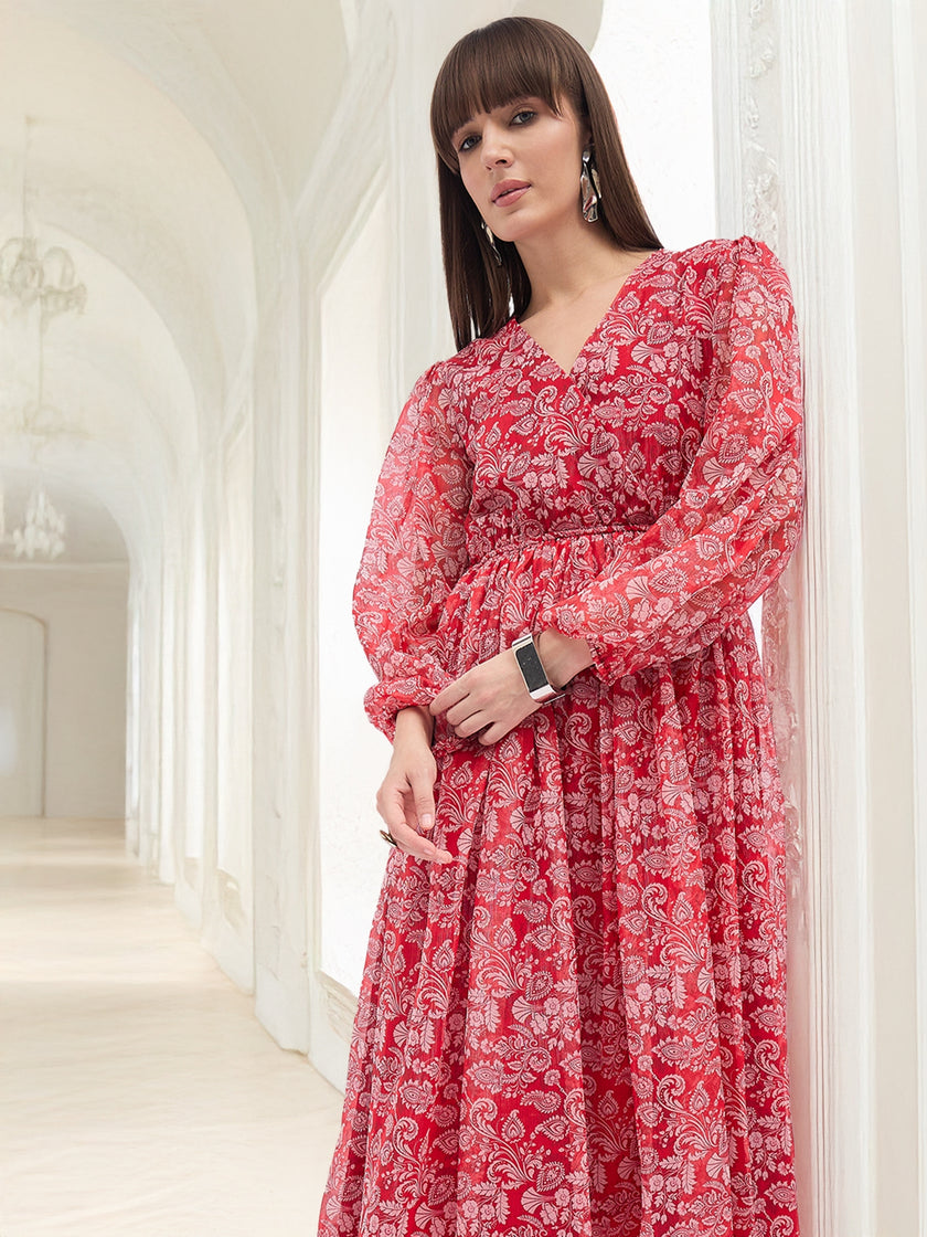 Multi Polyester Printed A-Line Dress