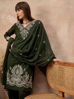 Green Pure Cotton Embroidered A-Line Kurta Trouser With Embroidered Dupatta