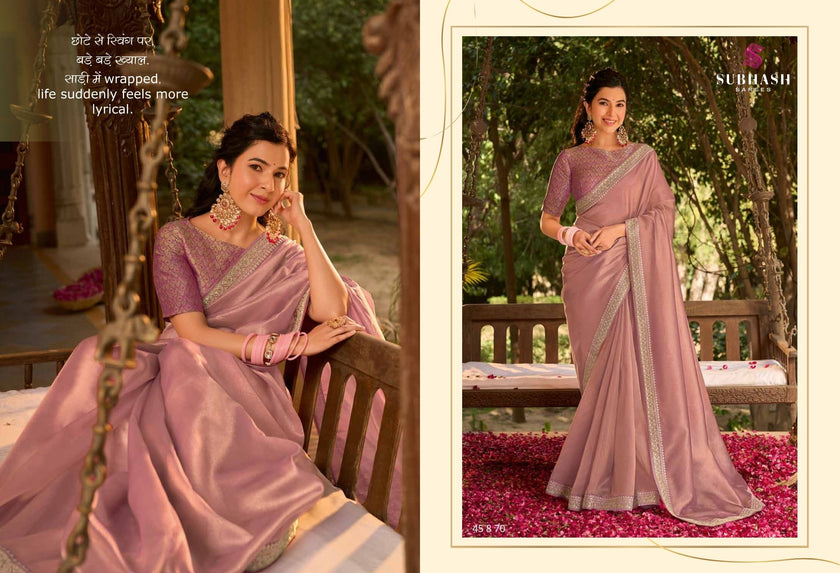 Saathiya: Chiffon Organza Designer Embroidered Sarees with Tusser Silk Blouse