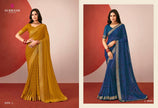 Riviera-29 : Printed Gerorgette with Gold jari Border Saree with Designer Printed Blouse