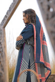 Blue Pure Cotton Ajrakh Printed A-Line Kurta Trouser With Dupatta