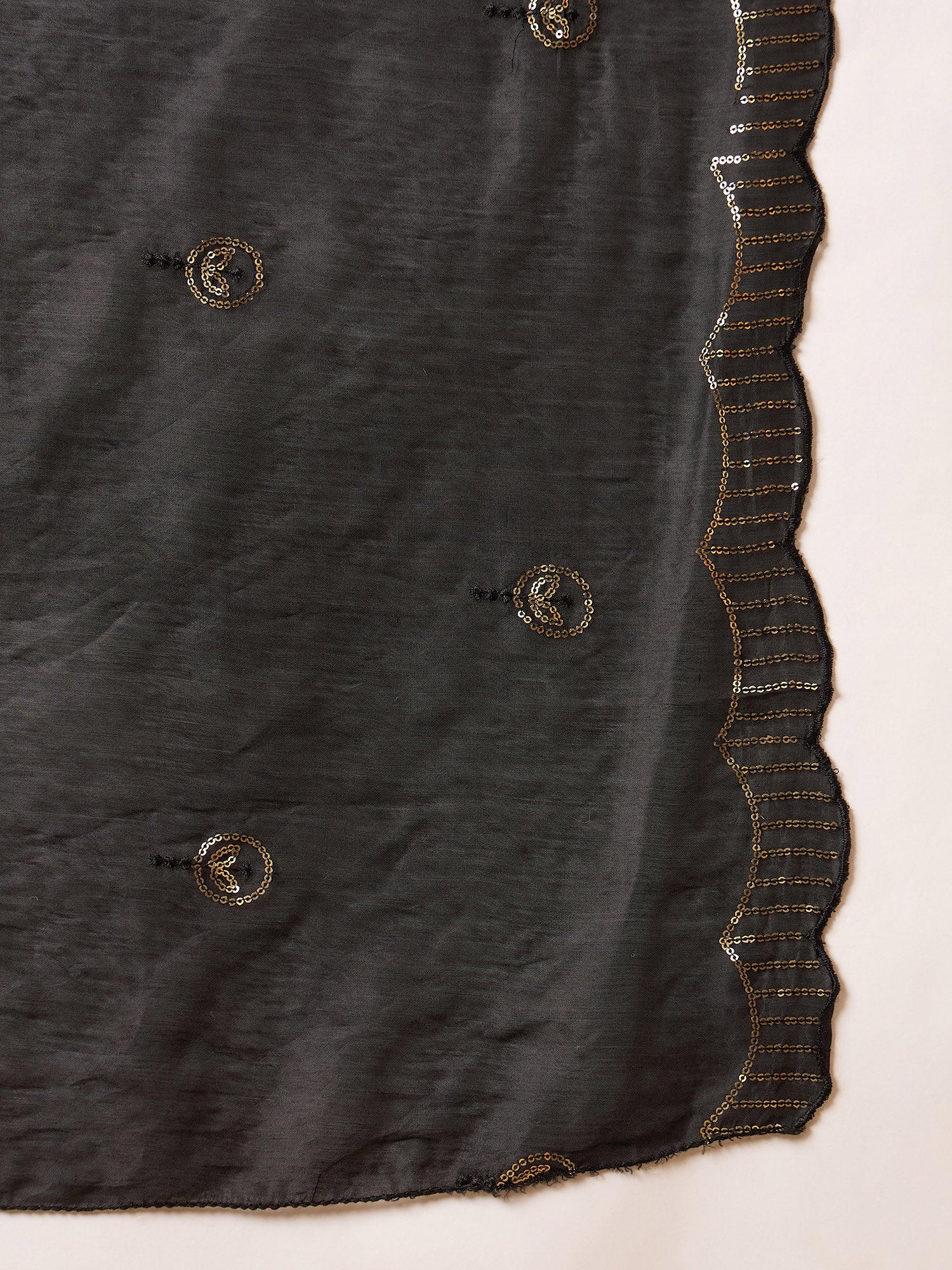 Black Cotton Blend Printed Anarkali Kurta Trouser With Dupatta