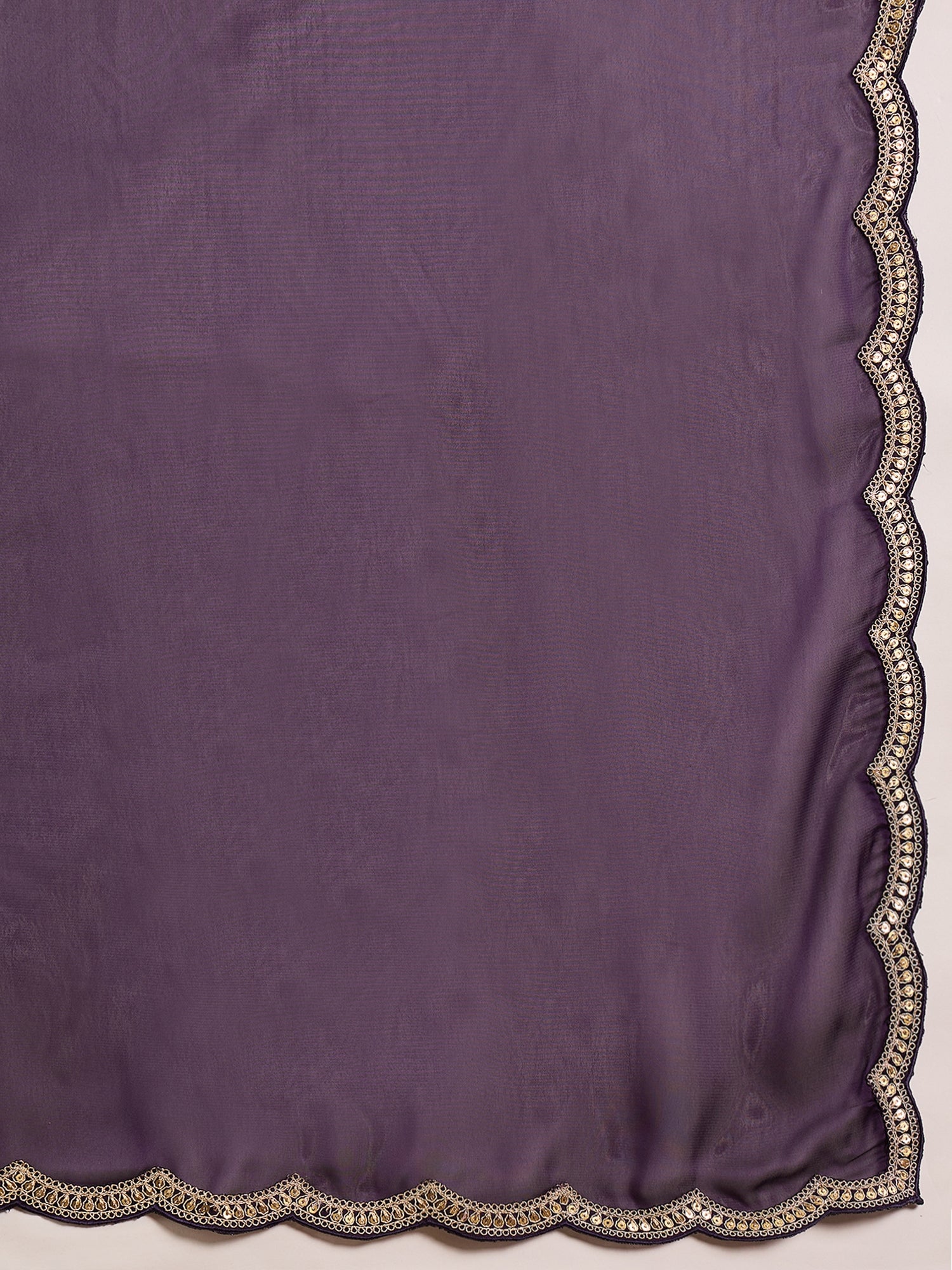 Purple Poly Chiffon Solid with Coding Border Saree with Unstitched Blouse