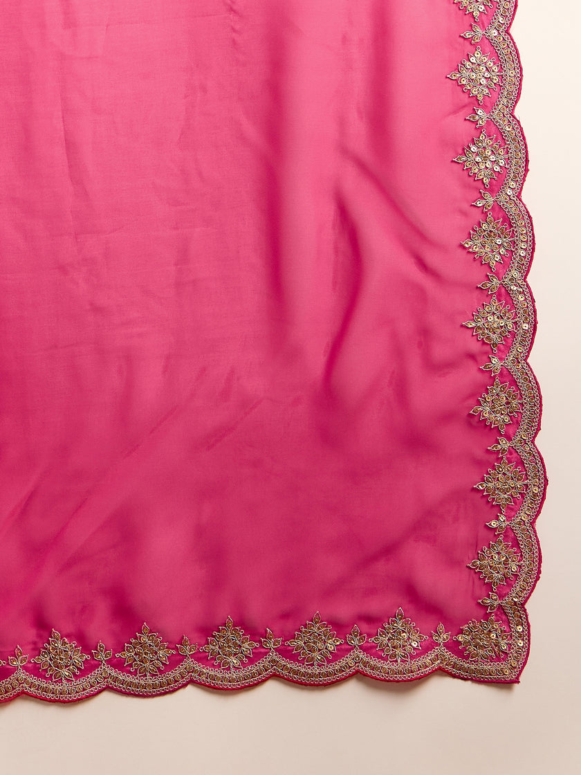 Rose Organza Solid With Embroidered Border Saree with Unstitched Fancy Blouse