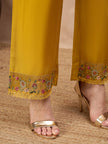 Gold Pure Cotton Beads & Stone Embroidered A-Line Kurta Trouser With Printed Dupatta
