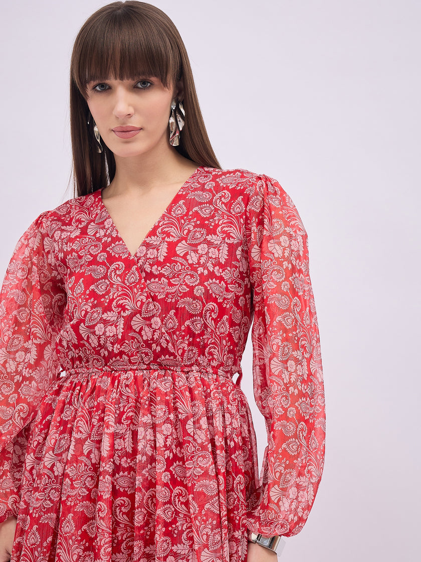 Multi Polyester Printed A-Line Dress