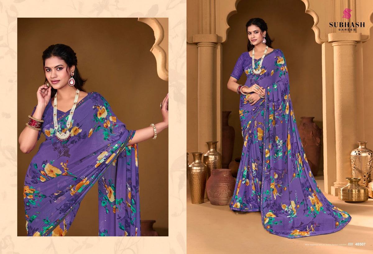 Ruchika : Georgette Printed Saree with Designer Border & Georgette Blouse