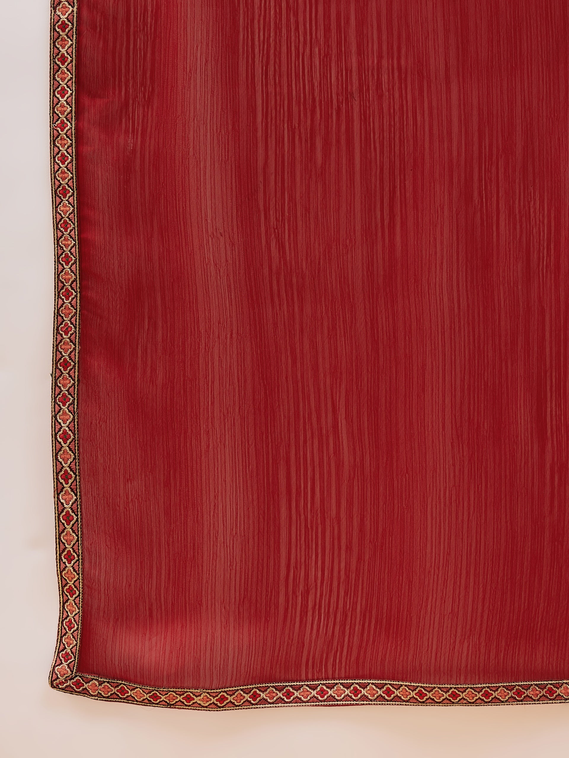 Maroon Satin Solid with Embllished Border Saree with Unstitched Fancy Blouse