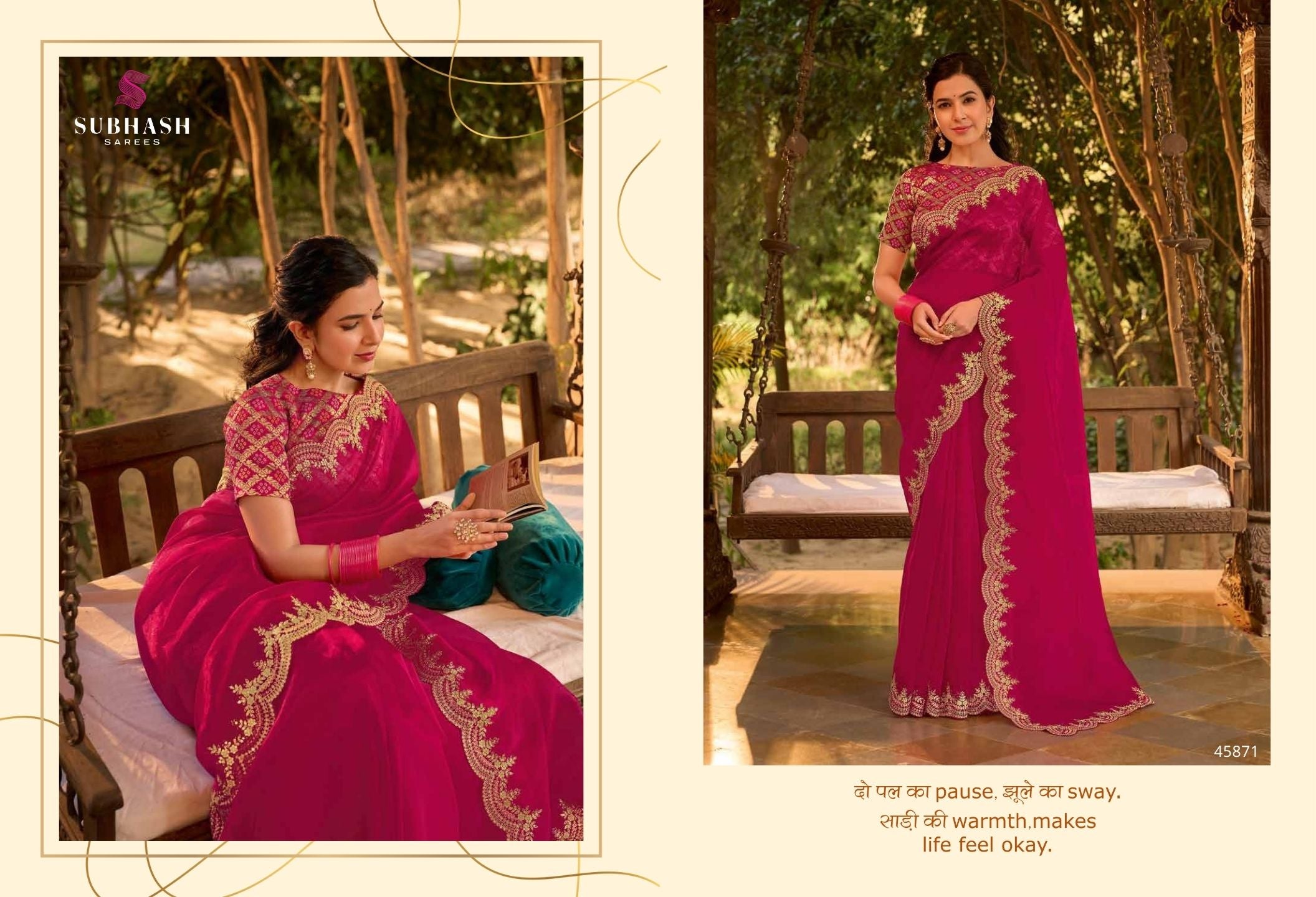 Saathiya: Chiffon Organza Designer Embroidered Sarees with Tusser Silk Blouse