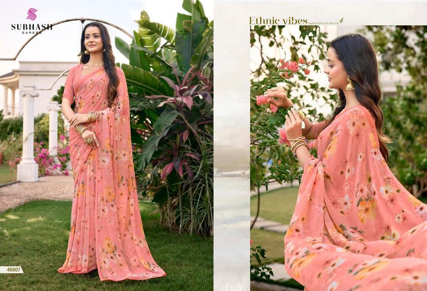 Gardenia-25 : Soft Georgette Floral Printed Saree with Printed Blouse