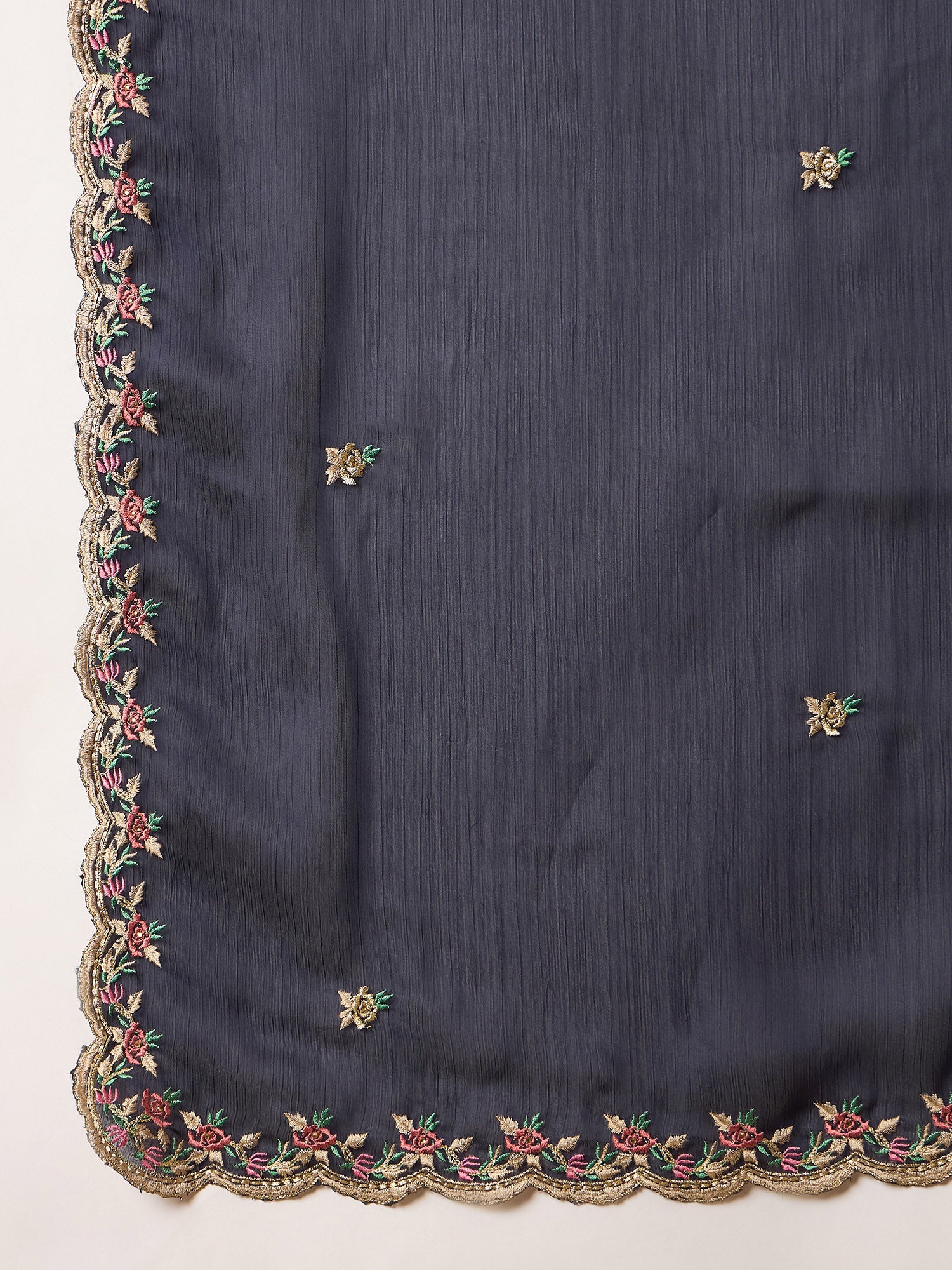 Blue Poly Chiffon Solid With Embroidered Border Saree with Unstitched Blouse