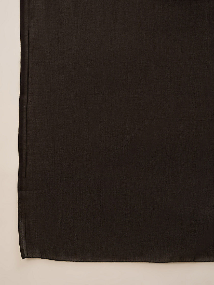Black Pure Cotton Floral Embroidered A-Line Kurta Trouser With Dupatta