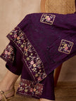 Purple Pure Cotton Beads & Stone Embroidered A-Line Kurta Trouser With Printed Dupatta