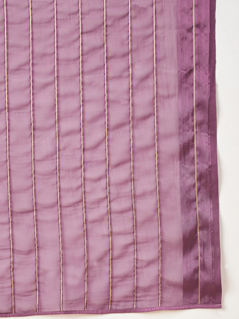 Lavender Chiffon Viscose Stripes Saree with Unstitched Fancy Blouse