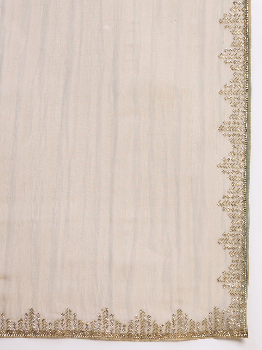 Beige Organza Solid With Stone Work Border Saree with Unstitched Blouse