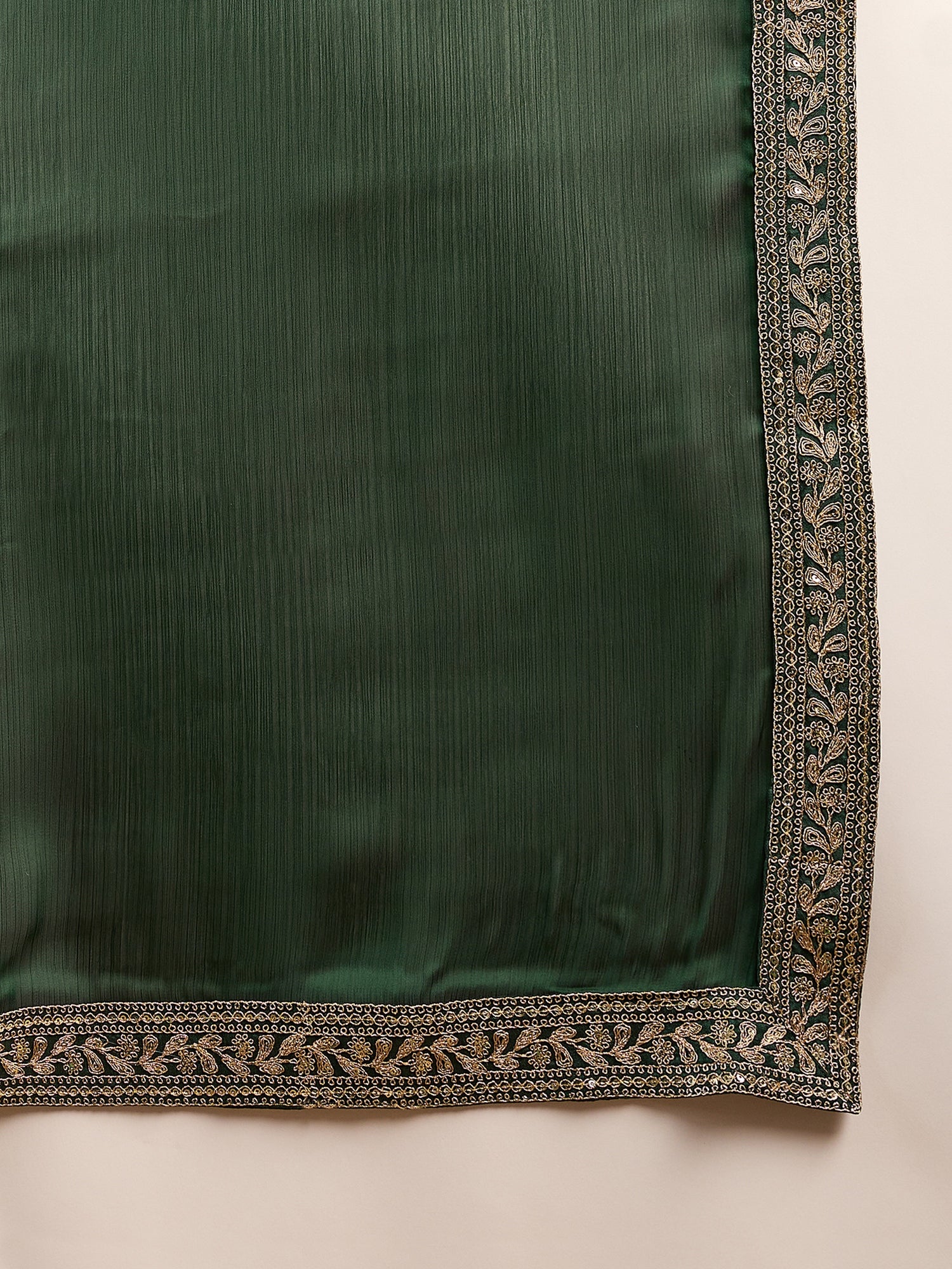 Green Satin Solid With Embroidered Border Saree with Unstitched Fancy Blouse