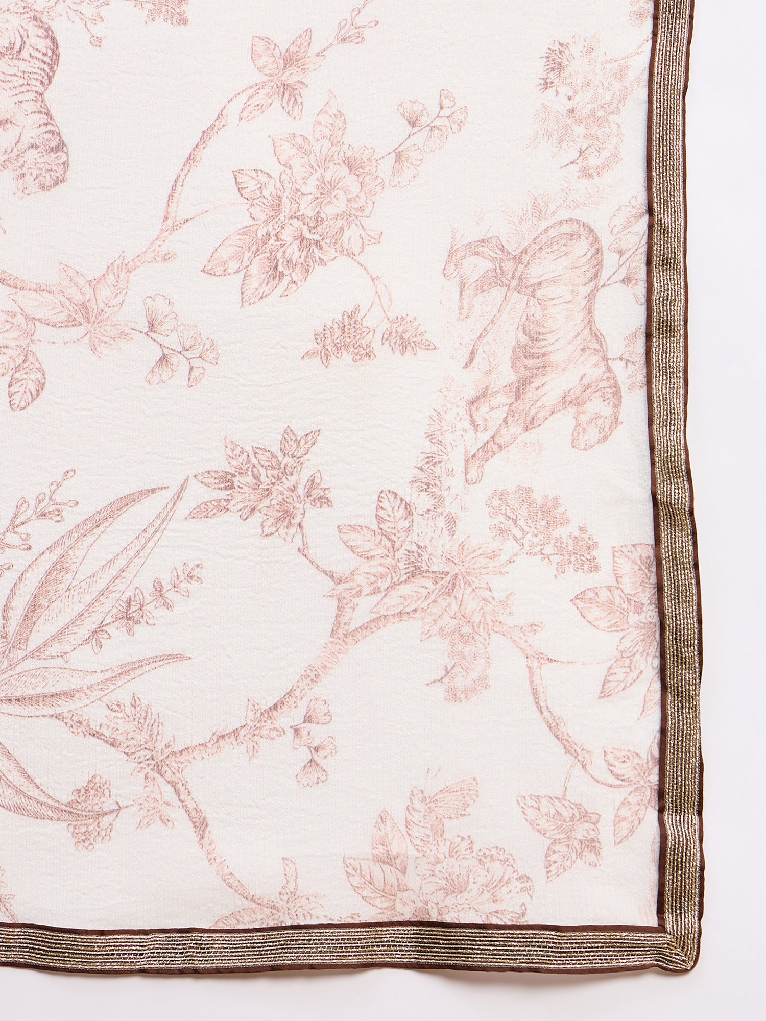 Off-White Pure Chiffon Digital Print With Embellished Lace Saree with Unstitched Blouse