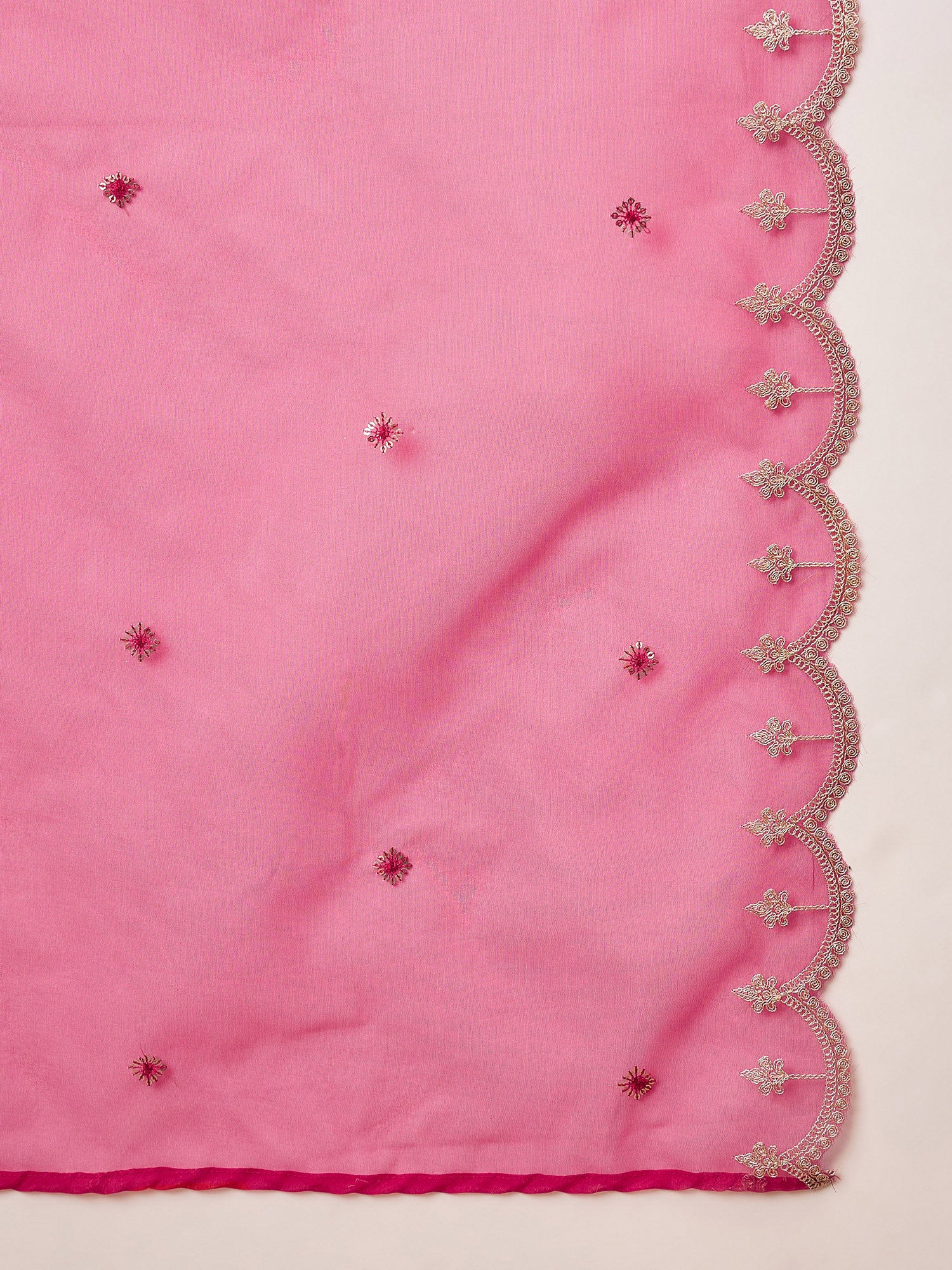 Rose Silk Blend Solid A-Line Kurta Trouser with Dupatta